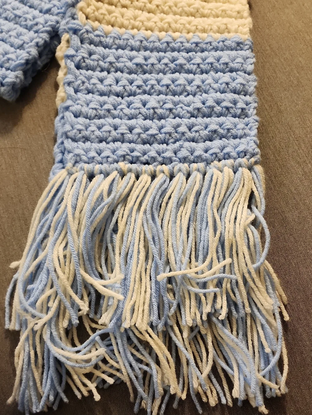 Handknit Light Blue and Cream Crochet Scarf - Home Accents